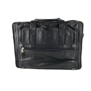 Ili Unisex Black Leather Inner‎ Zip Pockets Top Handle Briefcase Document Case